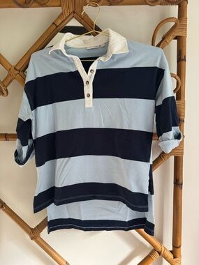 Polo Collar Blue & Navy Striped Rugby Shirt